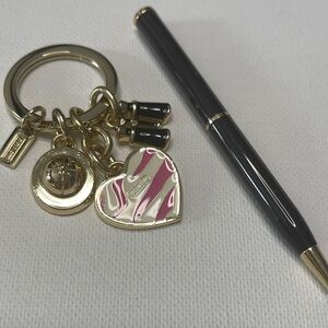 Coach Gold and Pink Heart Safari Key Holder and Coach Pen